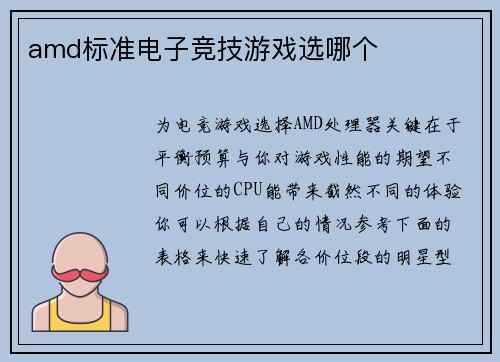 amd标准电子竞技游戏选哪个